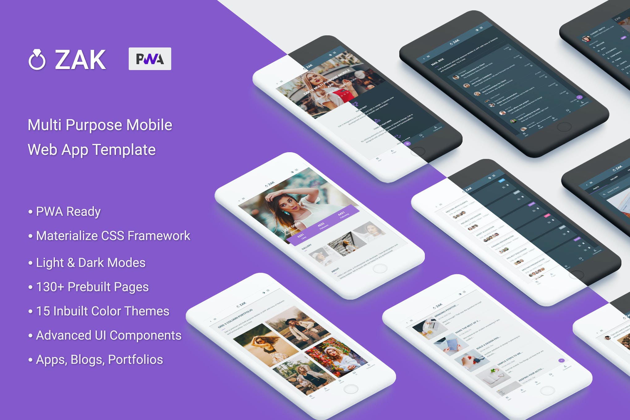 Zak: Multi Purpose Mobile Web App template (PWA)