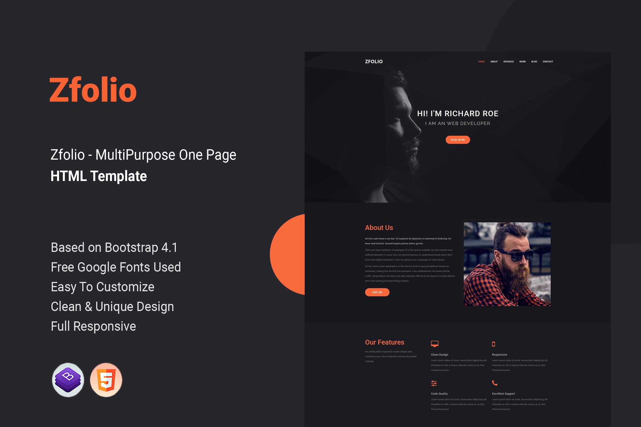 Zfolio – MultiPurpose One Page HTML Template