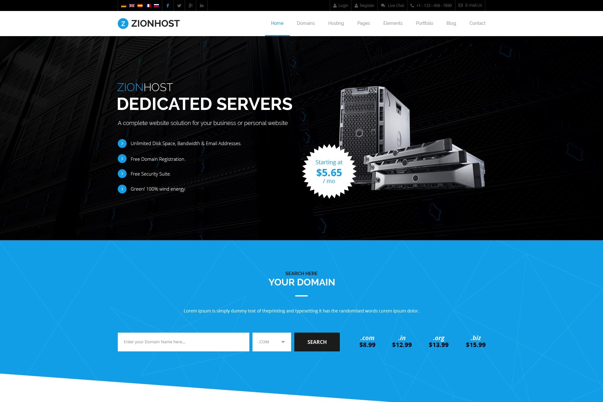 ZionHost – Web Hosting, Responsive HTML5 Template