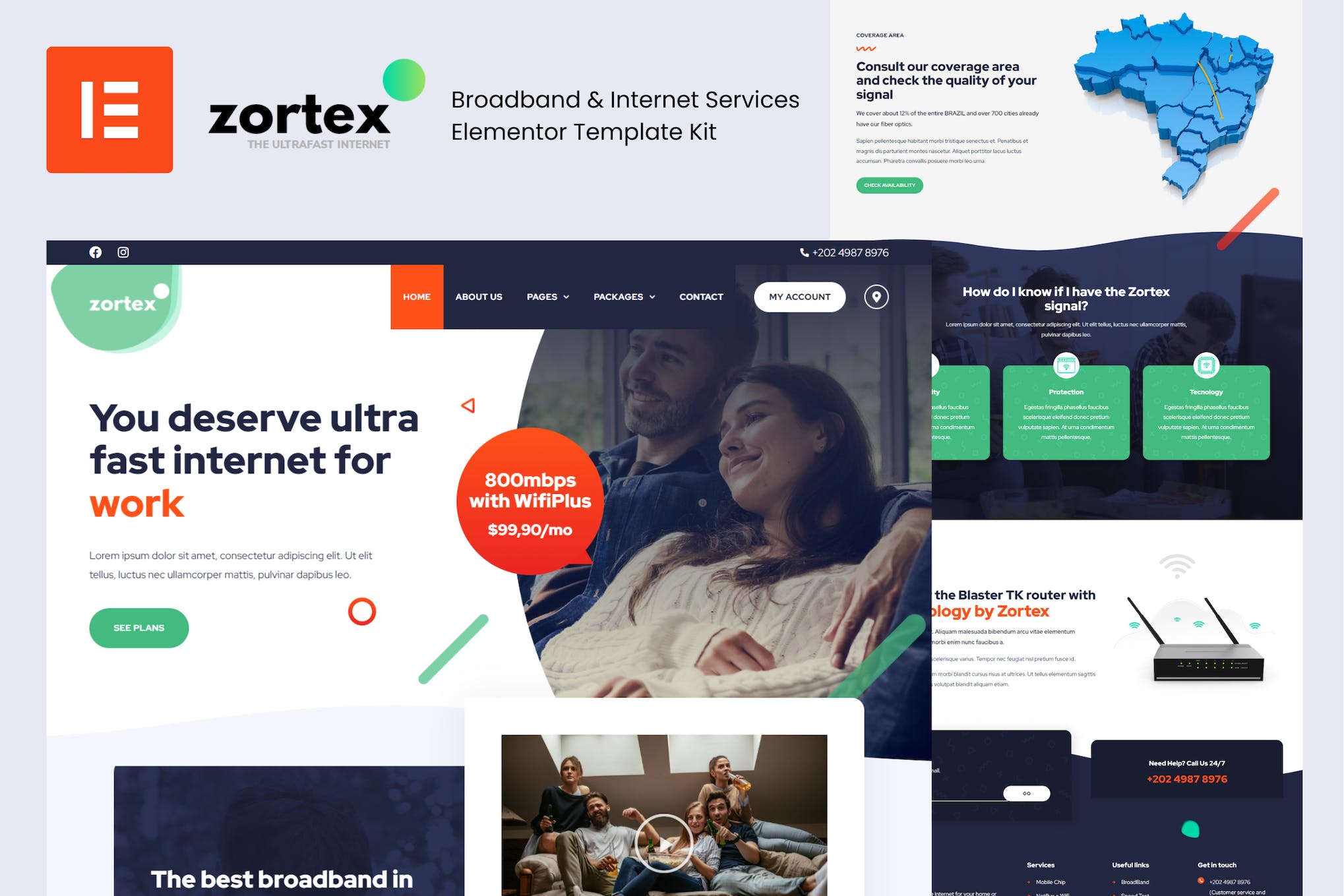 Zortex – Broadband & Internet Services Elementor Template Kit