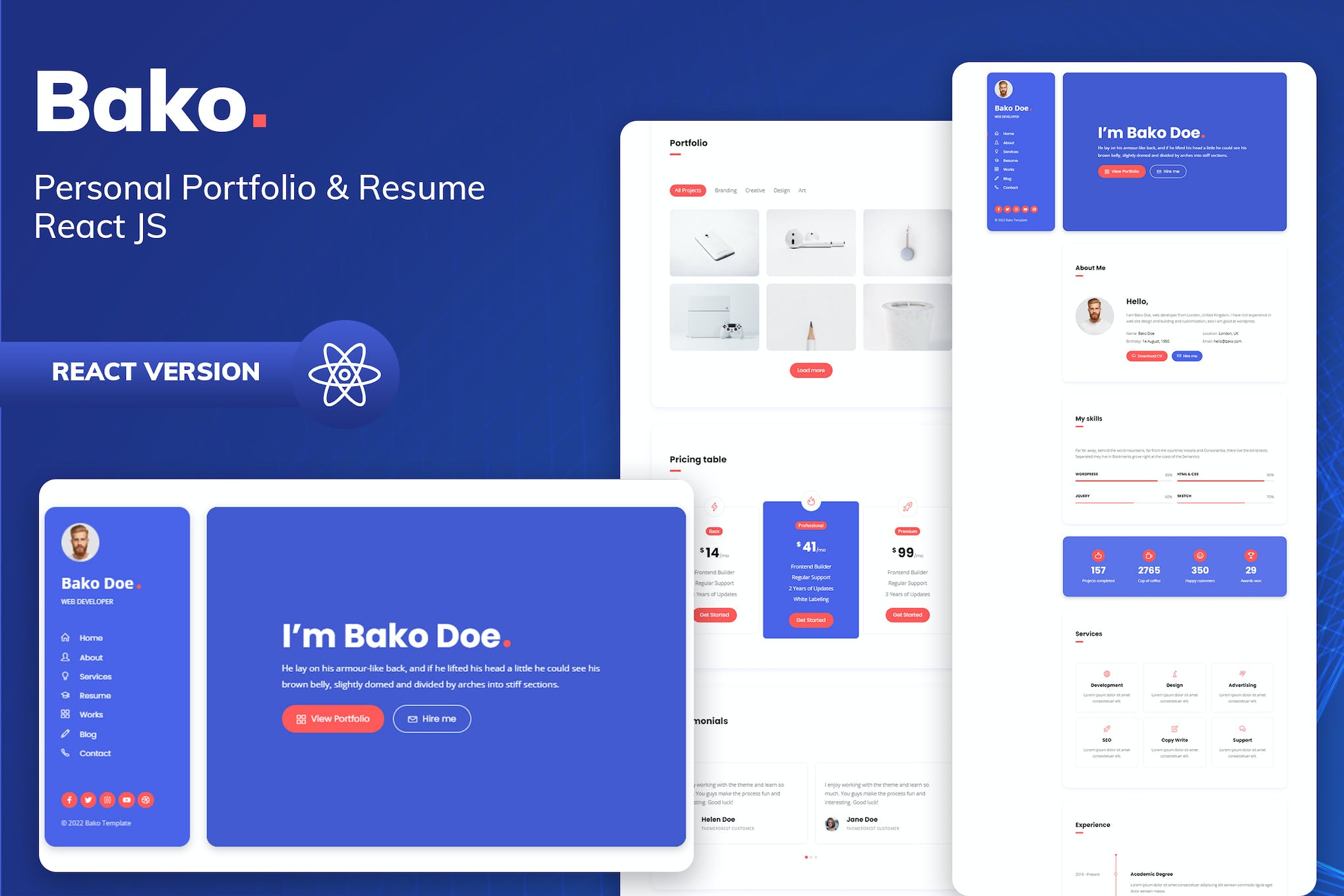 Bako – Personal Portfolio & Resume React Template