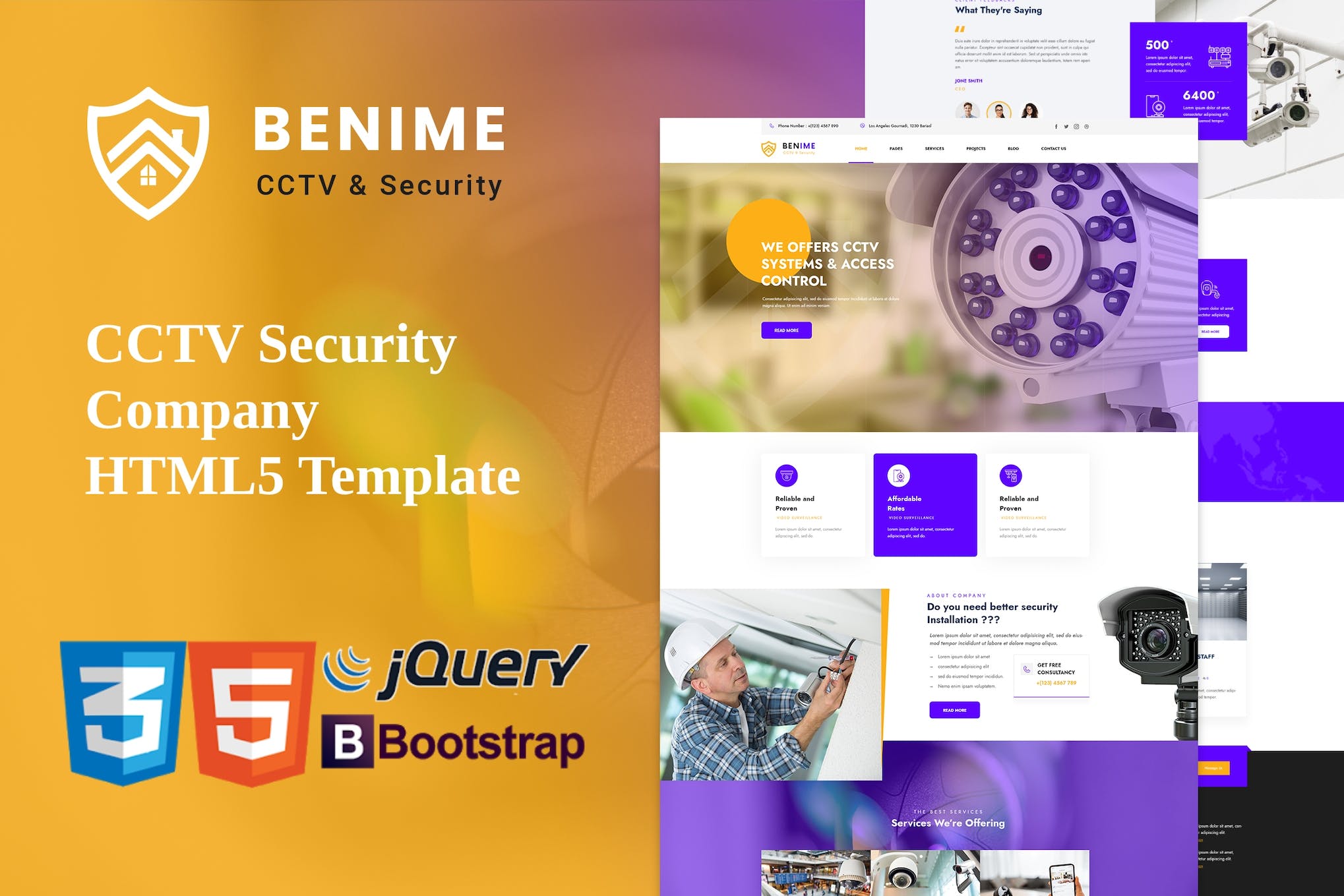 Benime – CCTV Surveillance Service HTML5 Template