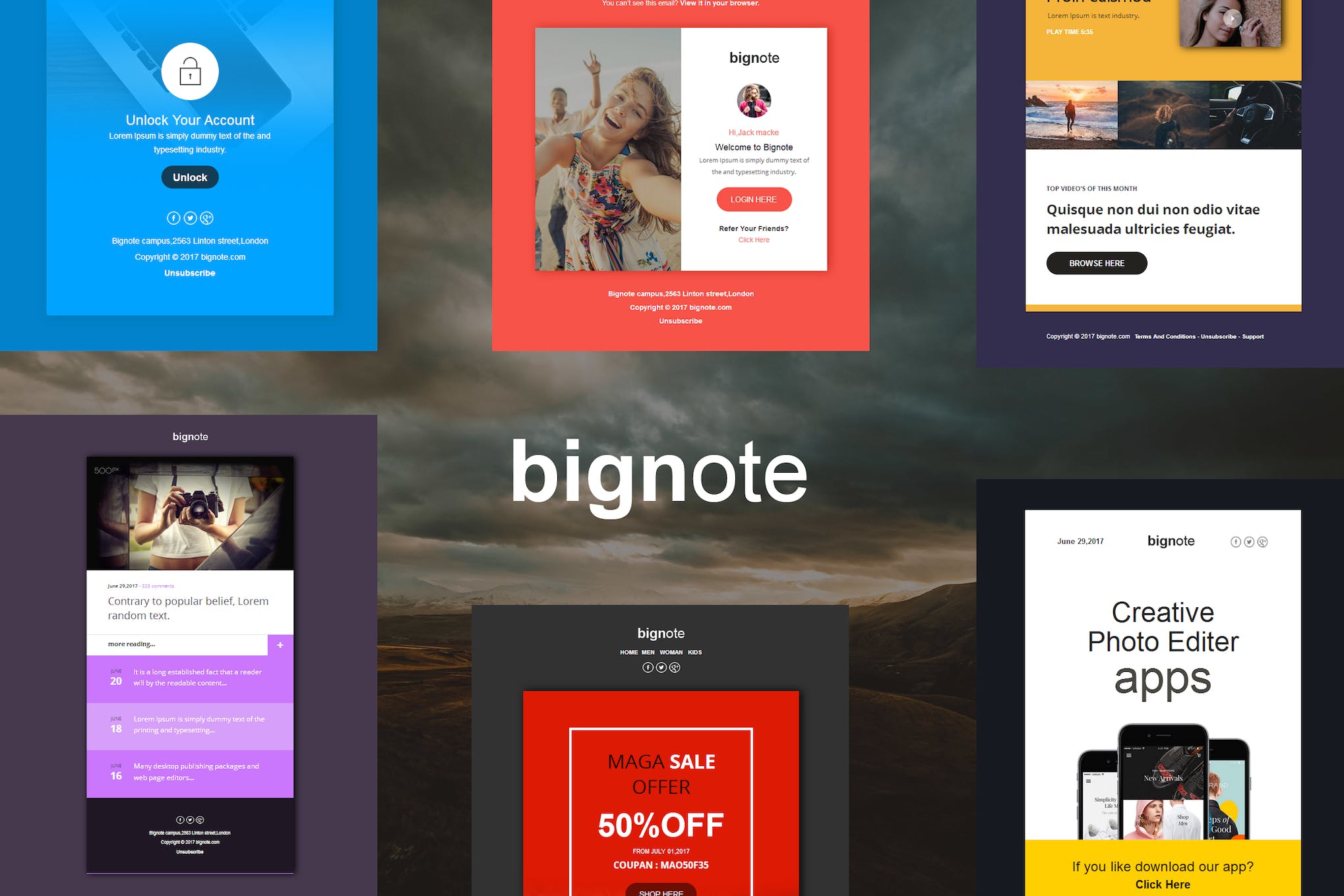 Bignote – 24 Unique Responsive Email Notification