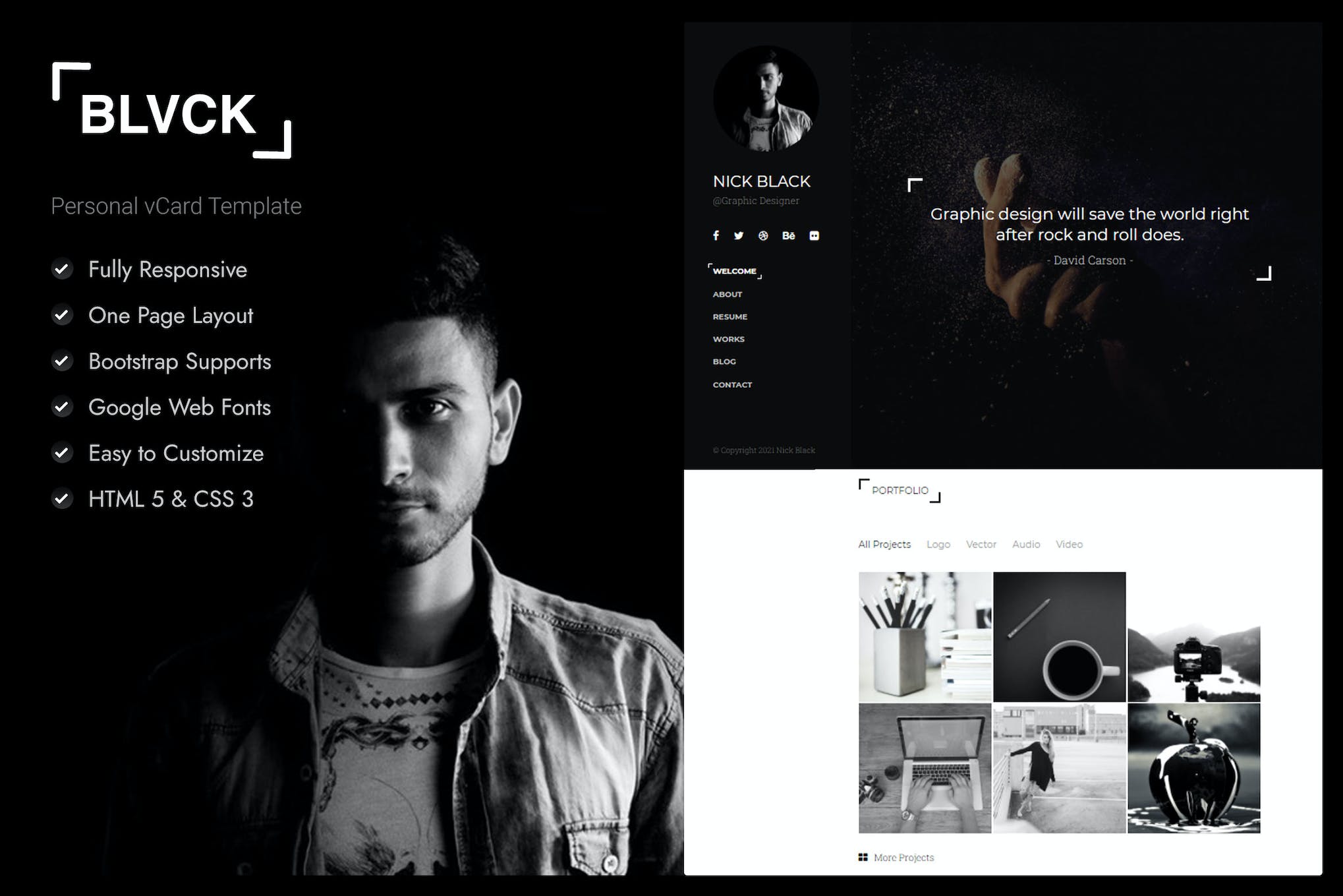 Blvck – Personal vCard & Resume Template