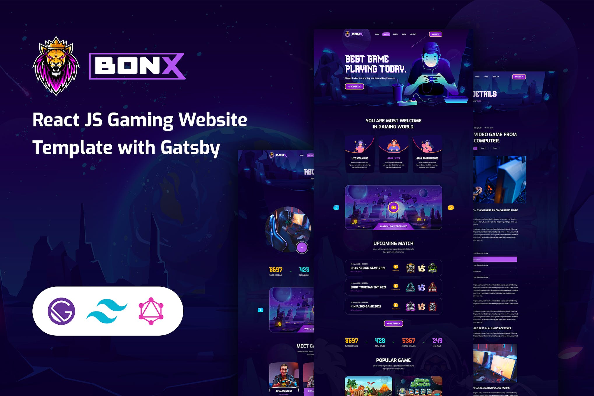 Bonx – React JS Gaming Website Template with Gatsb