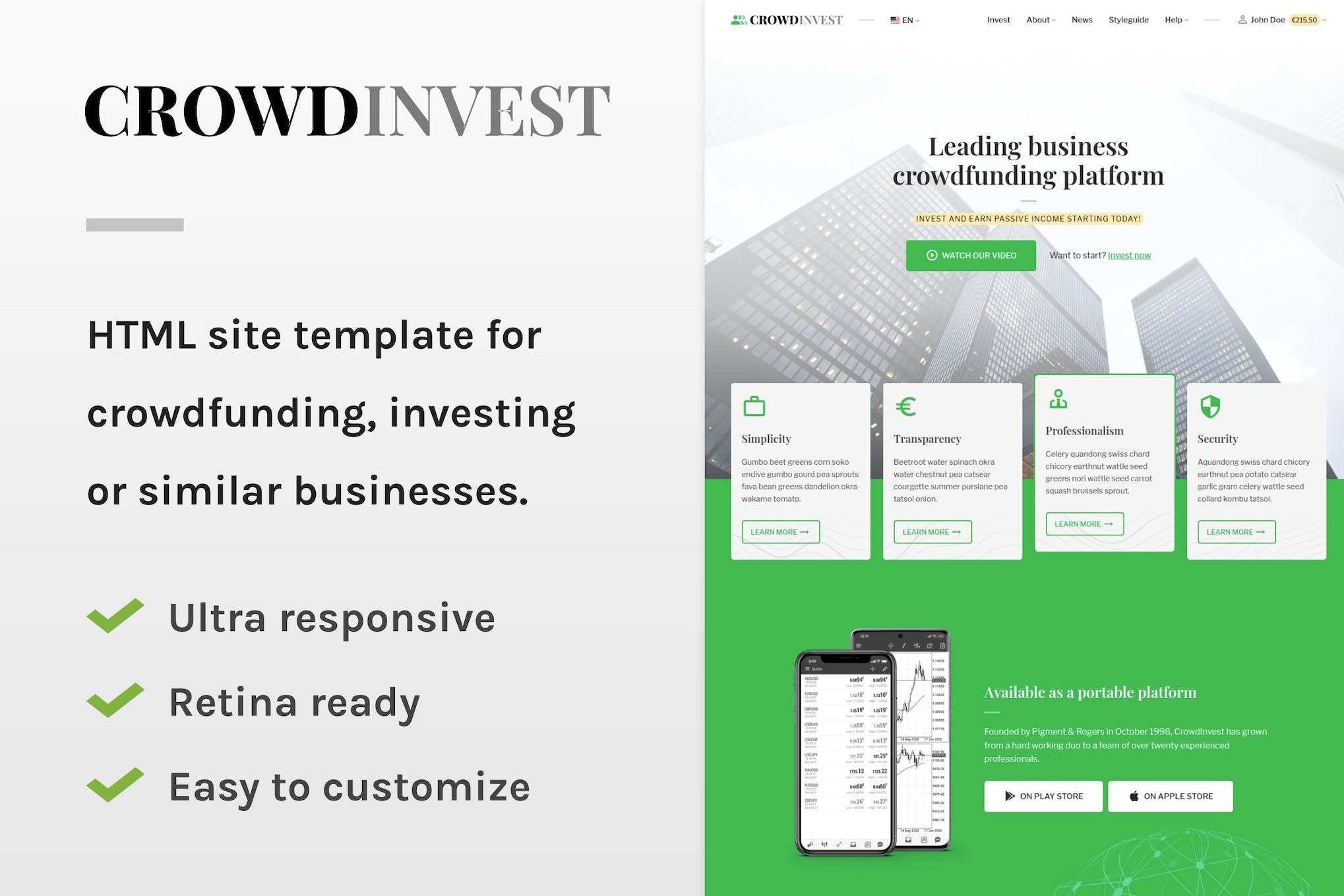 CrowdInvest – Crowdfunding Site Template