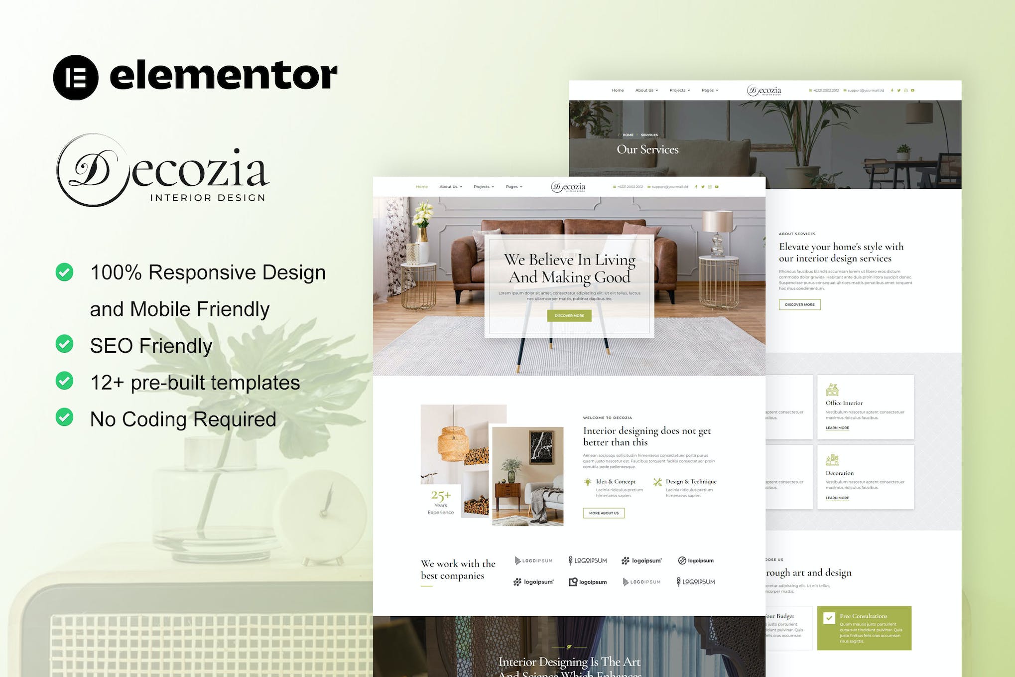 Decozia – Interior Design Service Elementor Template Kit