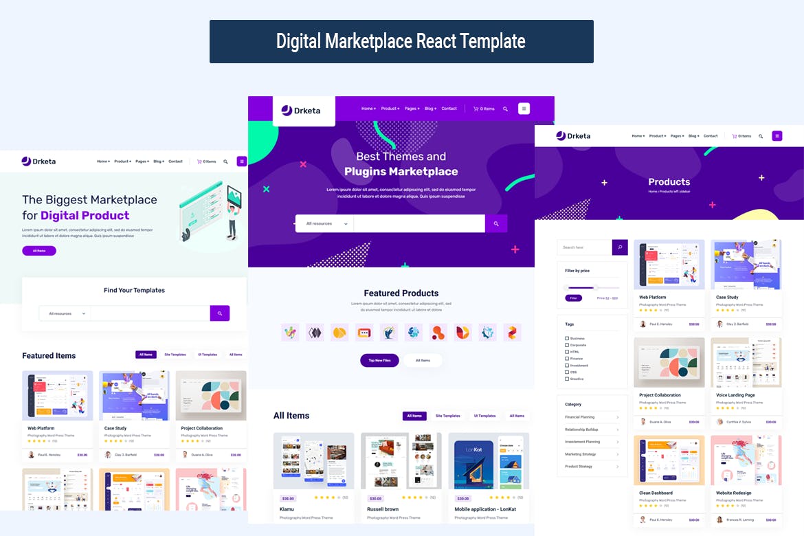 Digital Product Marketplace React  Template