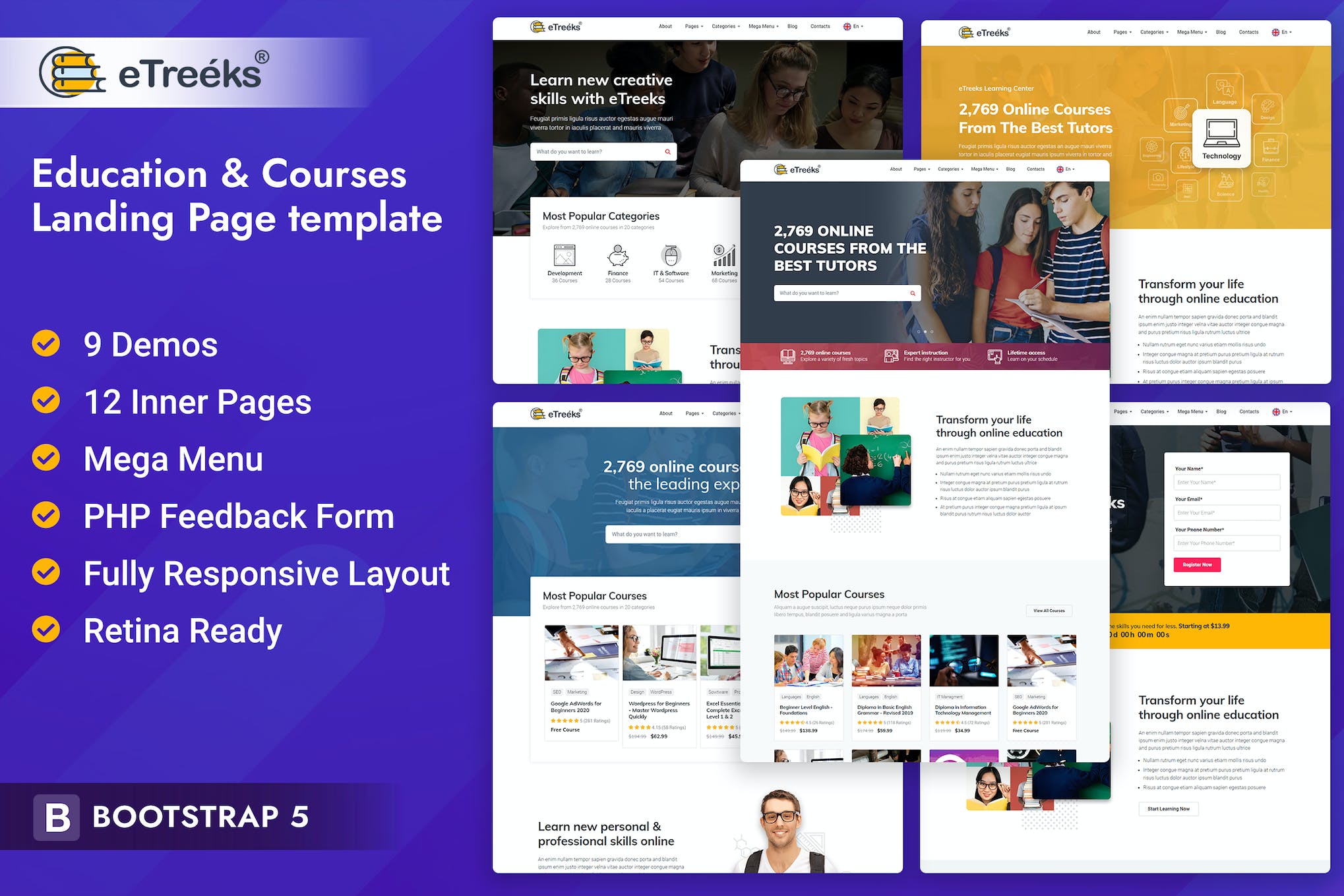 eTreeks – Online Courses & Education Landing Pages