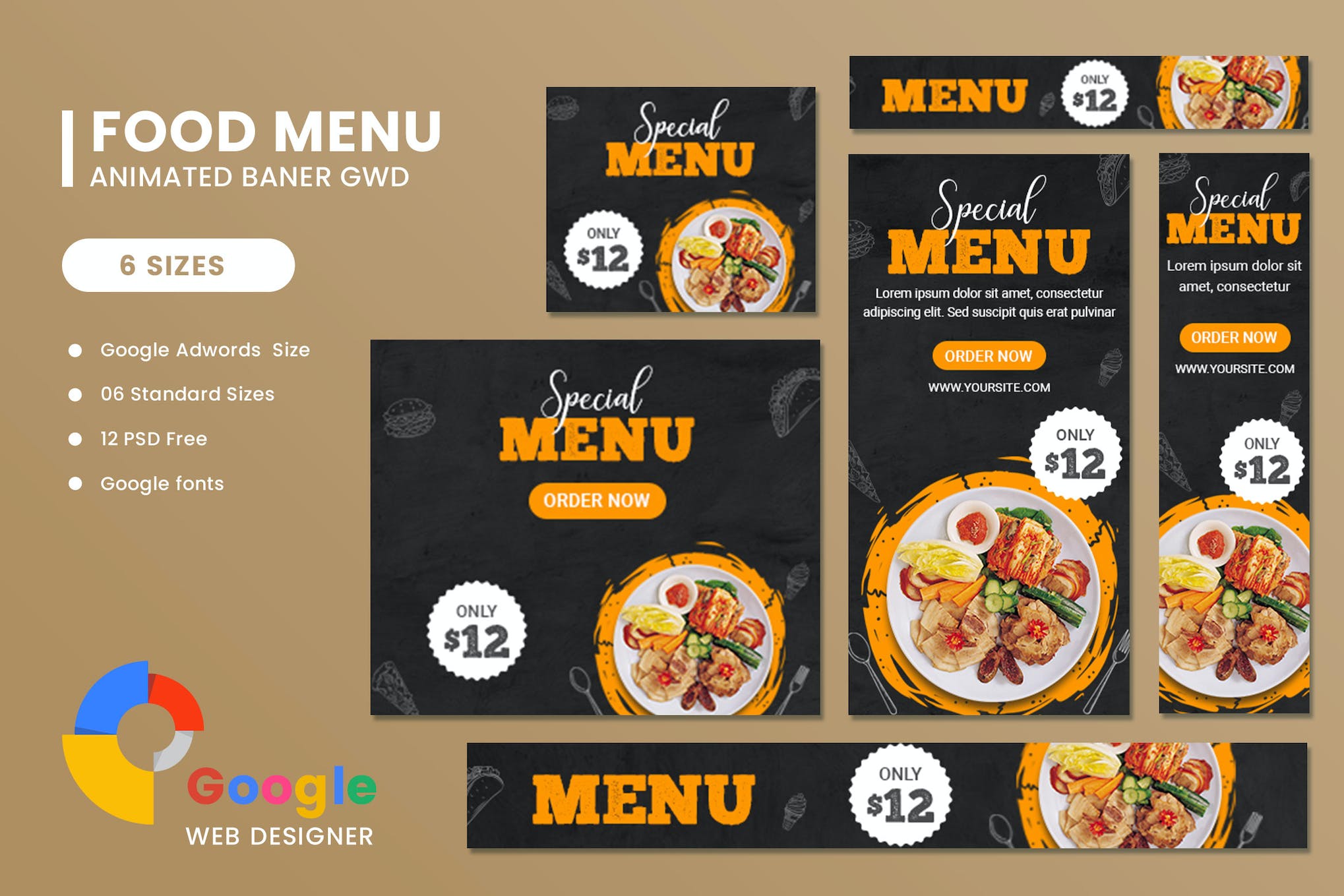 Food Menu Google Adwords HTML5 Banner Ads GWD