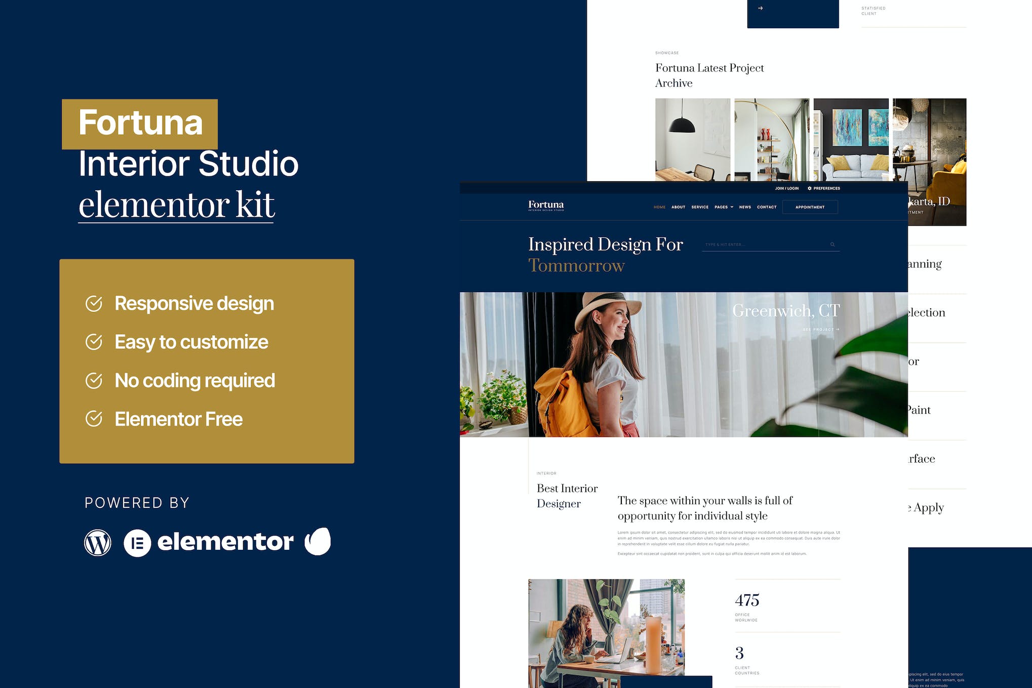 Fortuna – Interior Design Service Elementor Template Kit