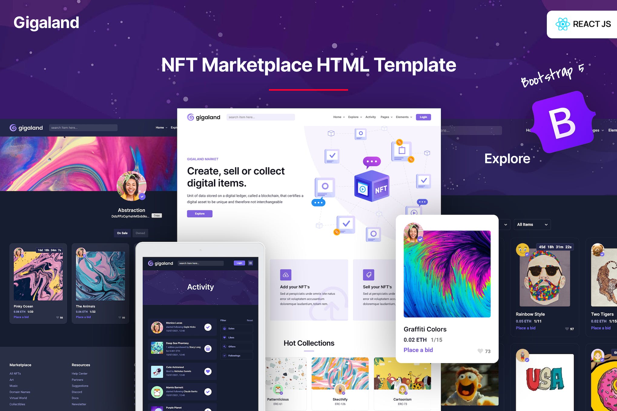 Gigaland – NFT Marketplace React Js Template