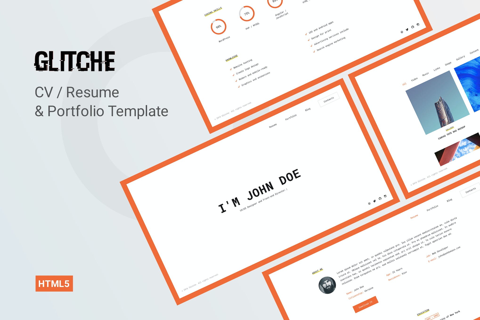 Glitche – CV/Resume & Personal Portfolio Template