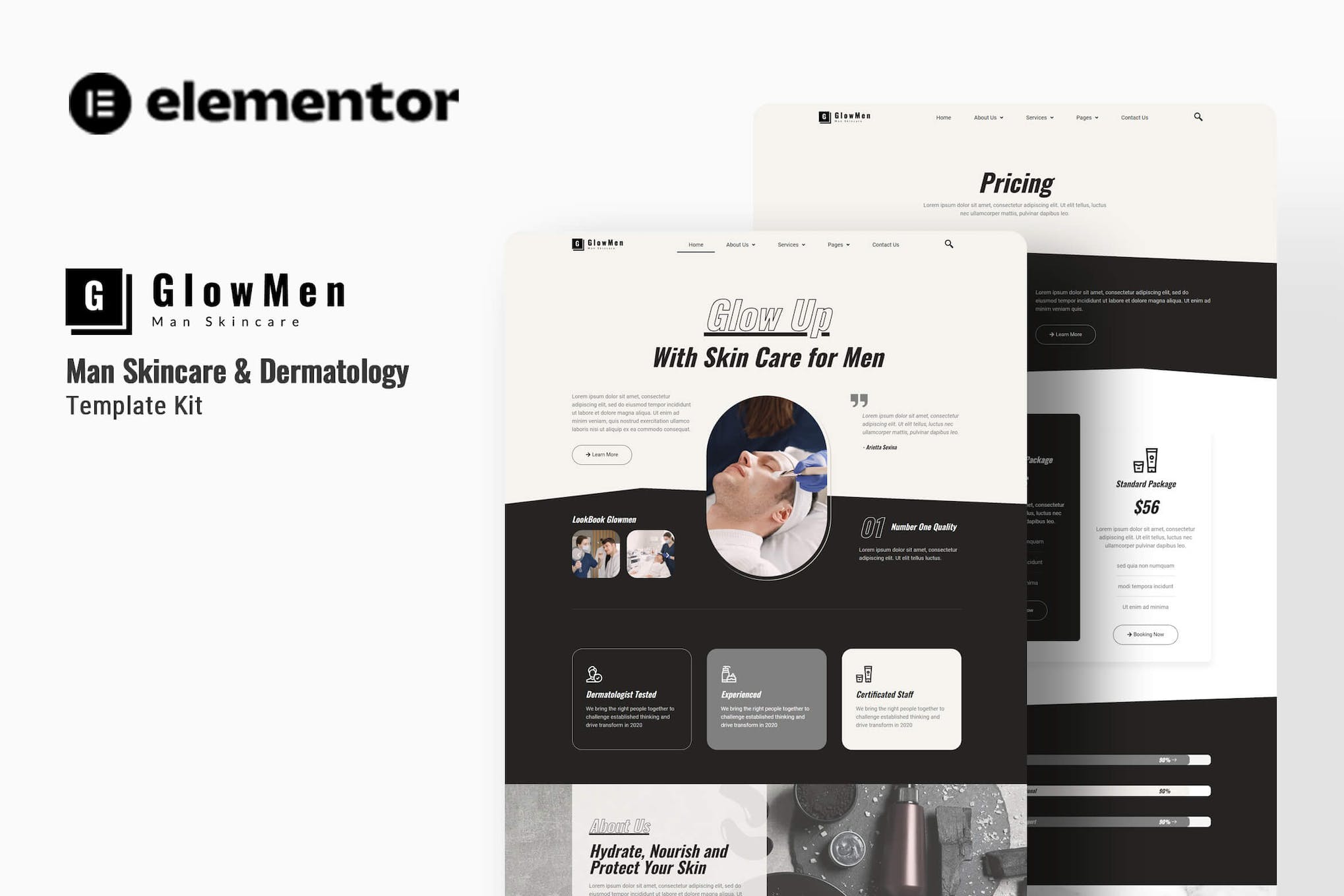 Glowmen – Men Skincare & Dermatology Elementor Template Kit