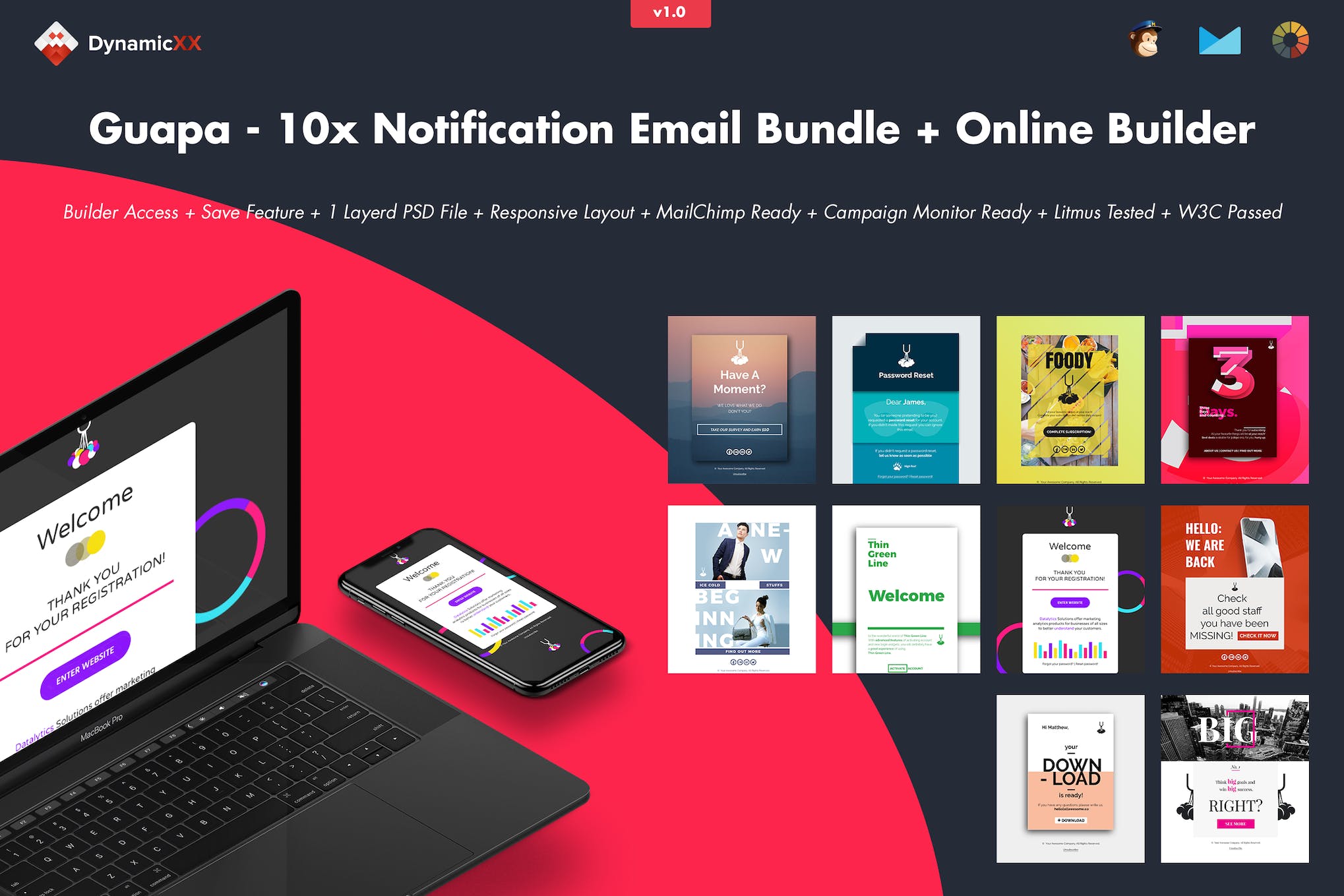 Guapa – 10x Notification Email Bundle + Builder