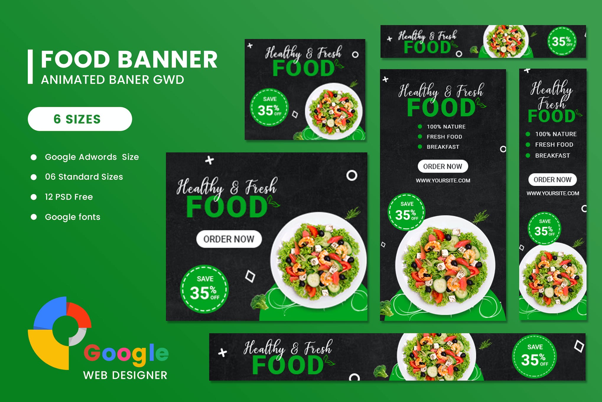 Healthy Fresh Food Google Adwords HTML5 Banner Ads