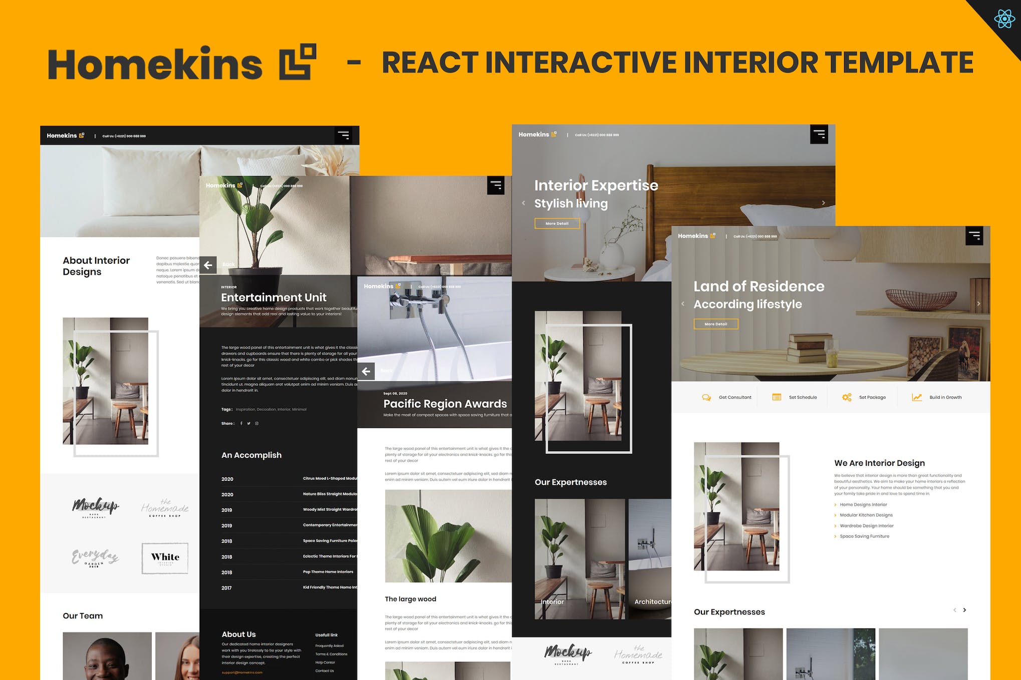 Homekins – React Interactive Interior Template