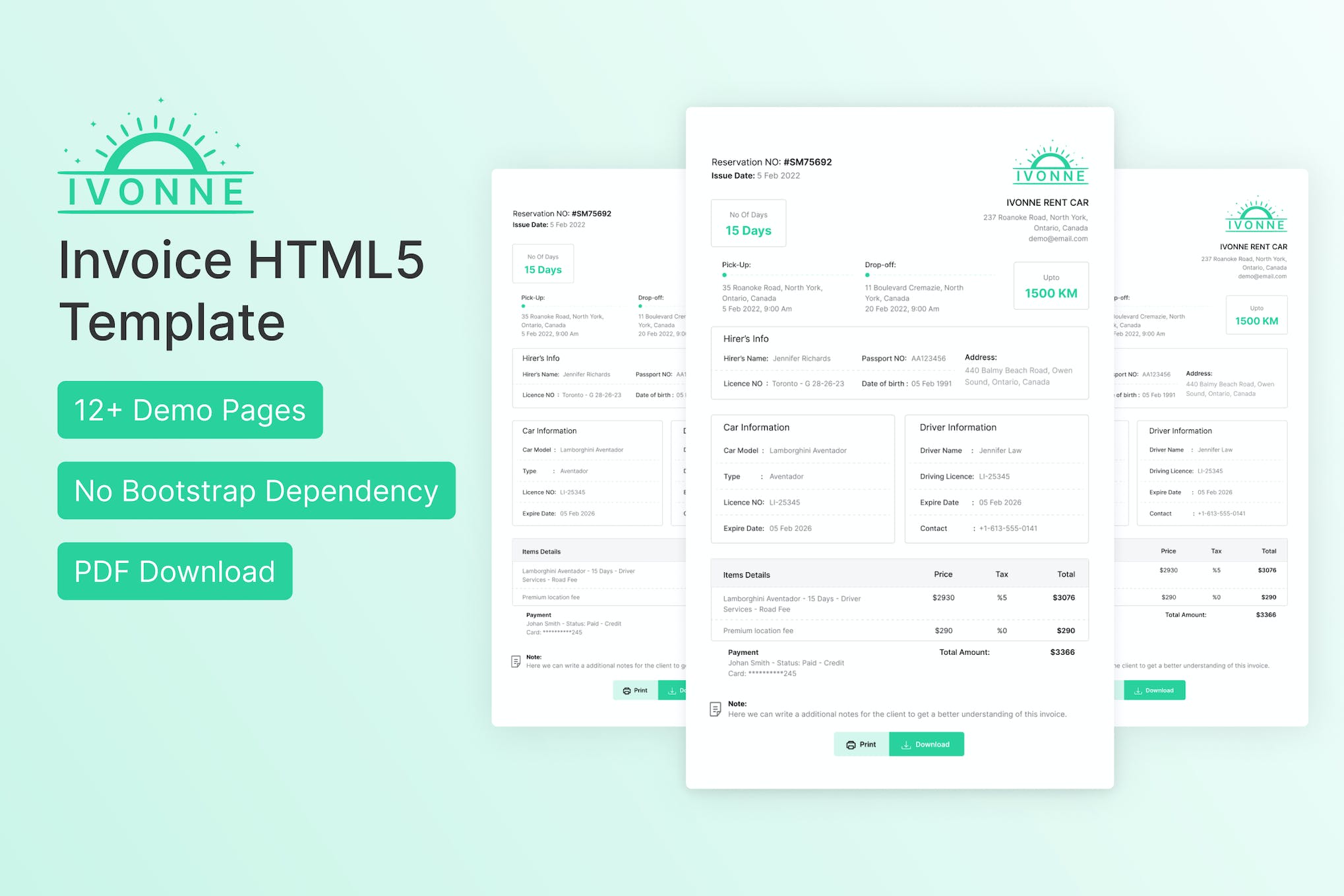 Ivonne – Invoice HTML Template