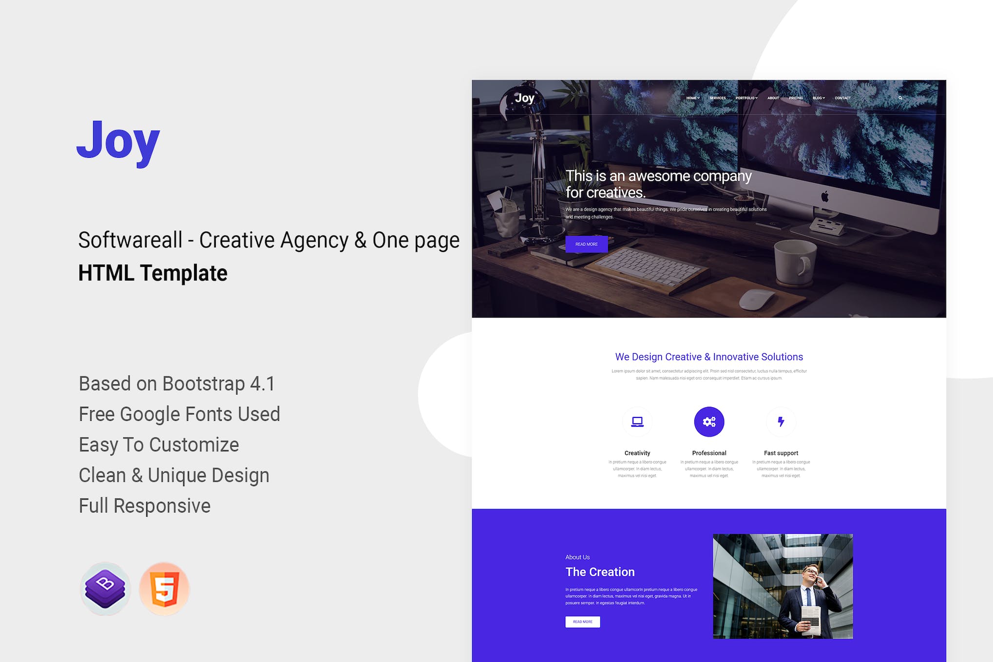 Joy – Creative Agency & One page HTML Template