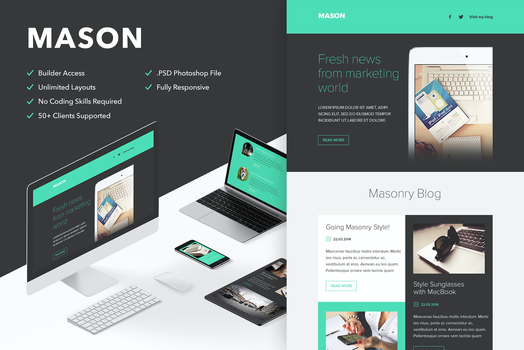 Mason – Responsive Email + Themebuilder Access