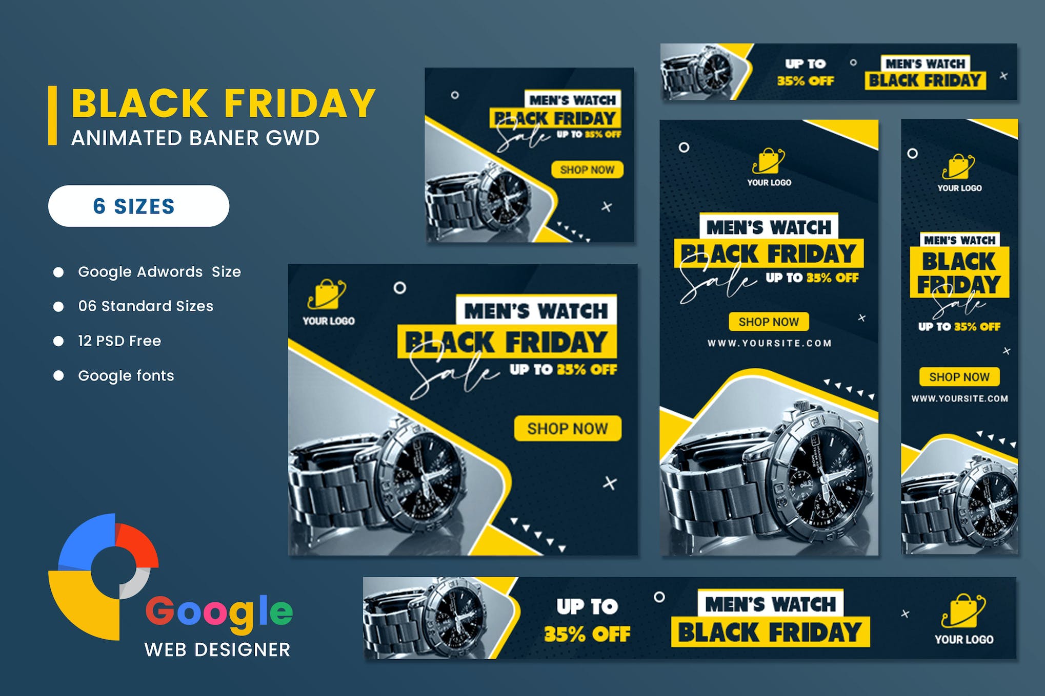 Men Watch Black Friday Sale HTML5 Banner Ads GWD