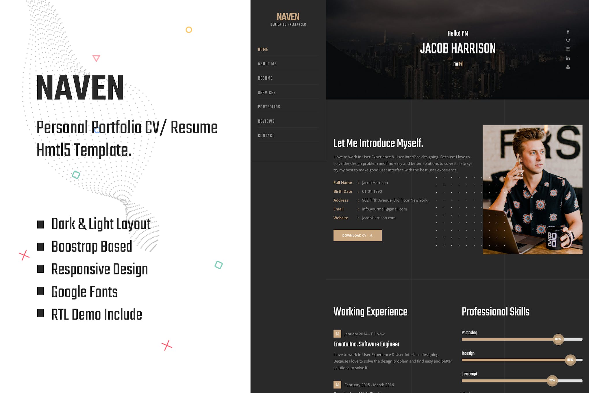 Naven – Resume / CV / vCard Portfolio Template