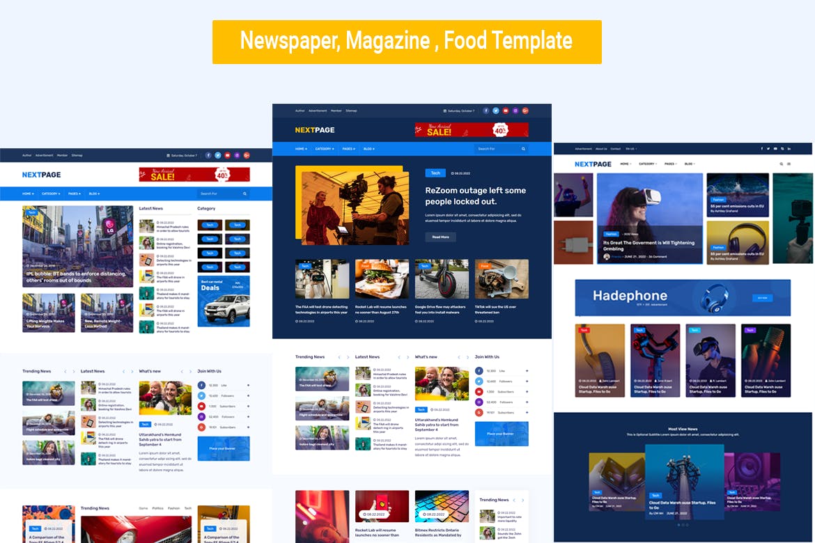 Newspaper, Magazine News , Food html Template