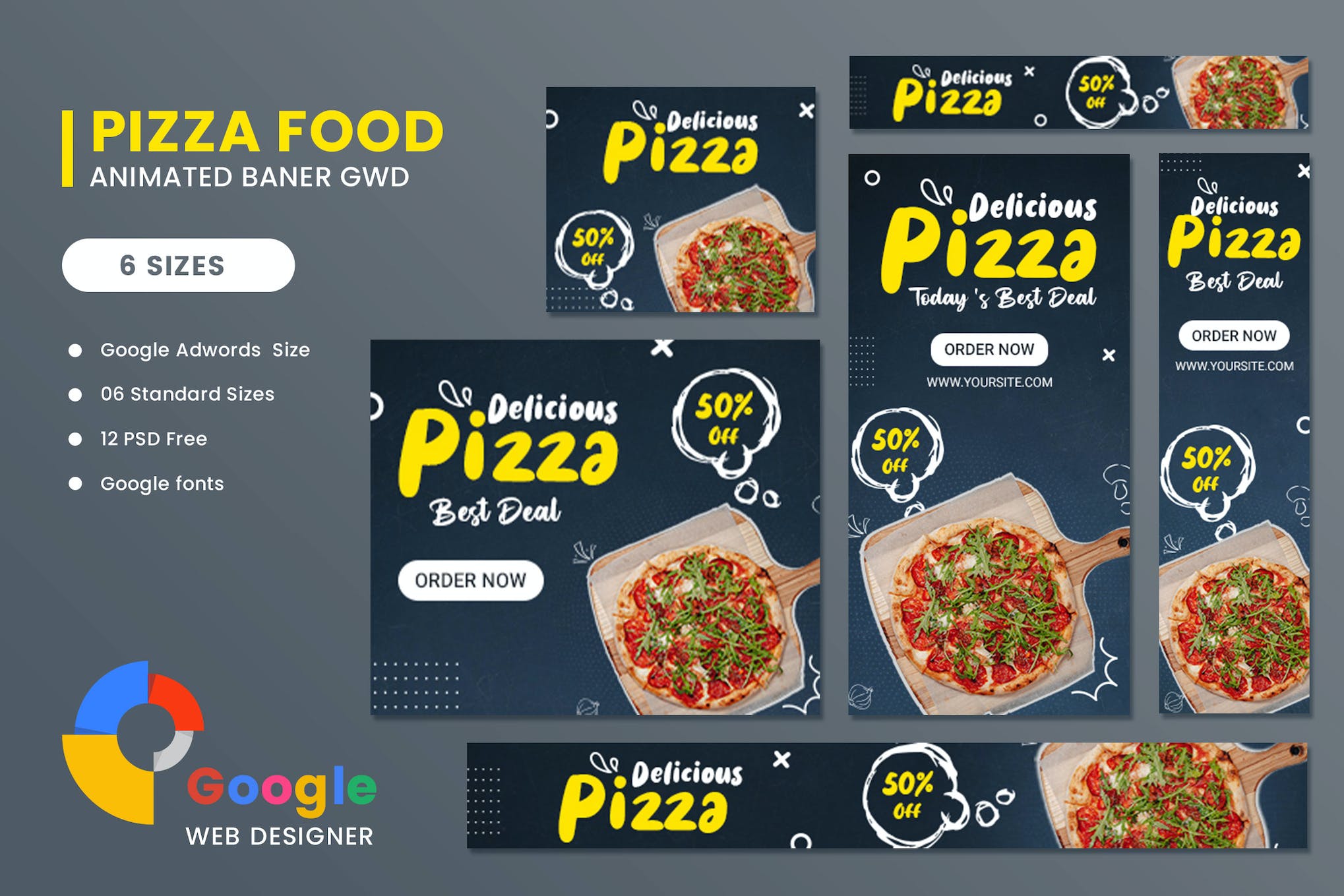 Pizza Food Google Adwords HTML5 Banner Ads GWD