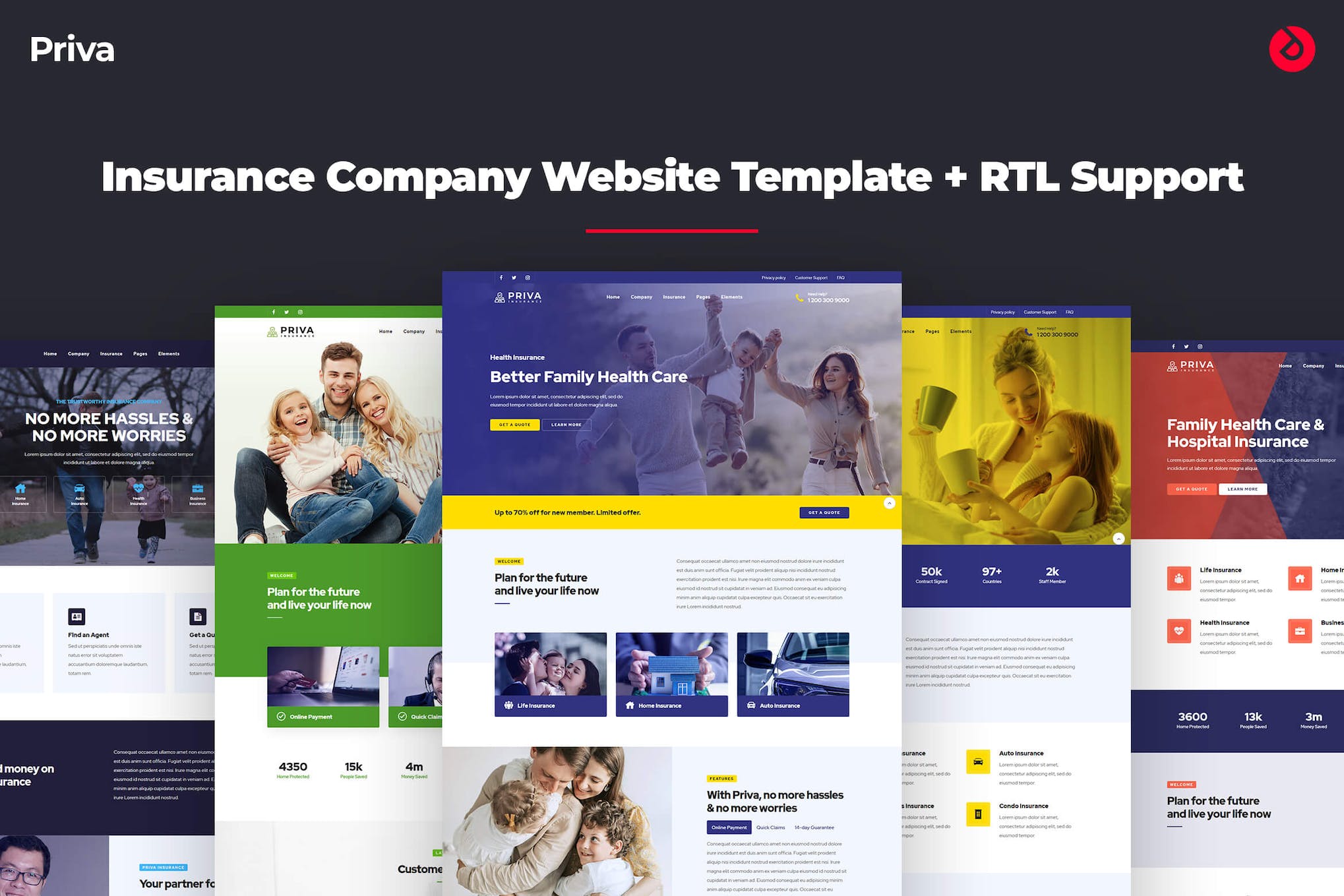 Priva – Insurance Company Website Template + RTL