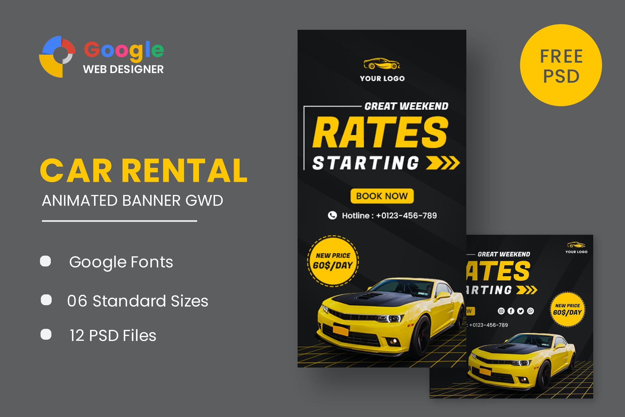 Rent Car HTML5 Banner Ads GWD