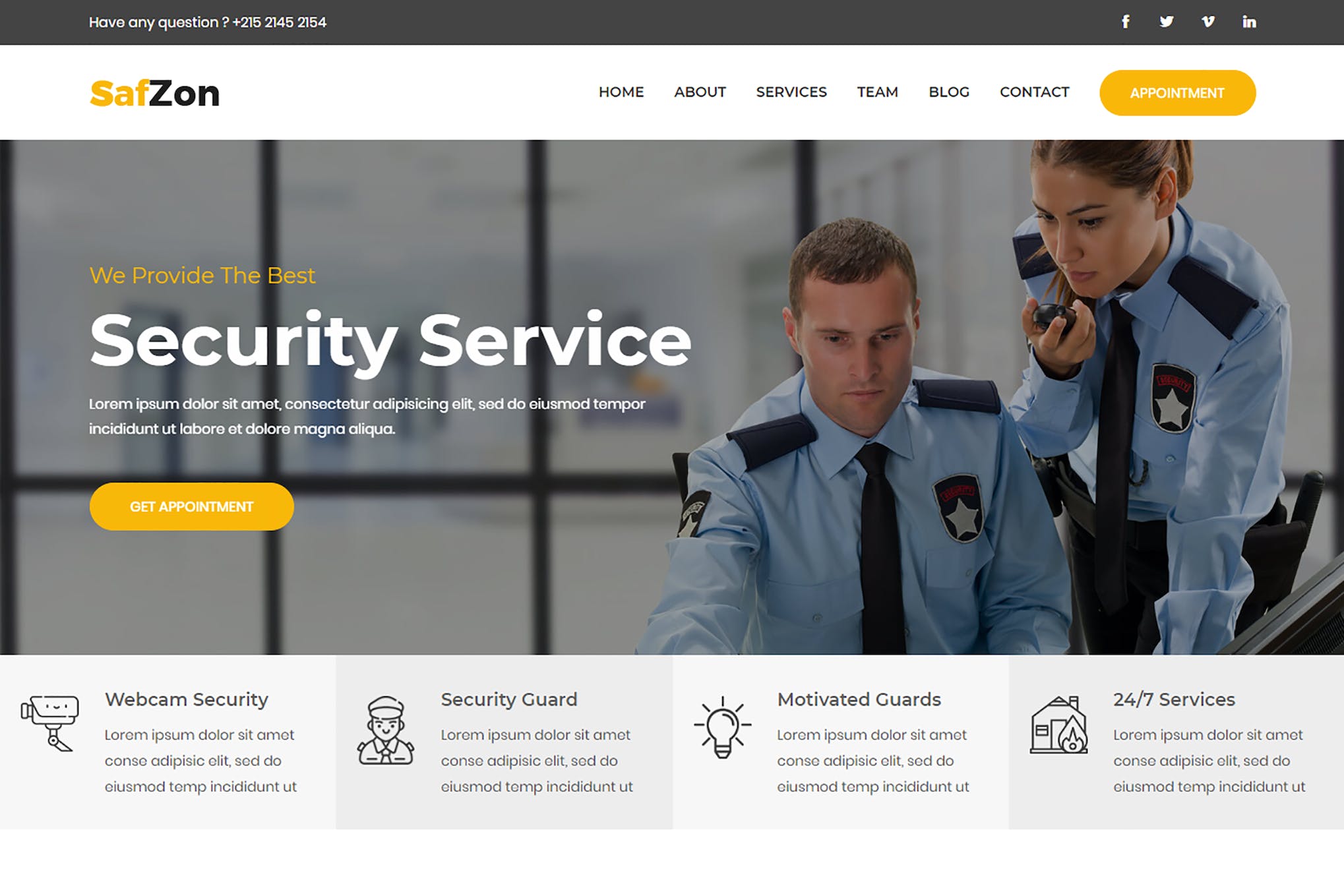 SafZon – Security Guard HTML Template