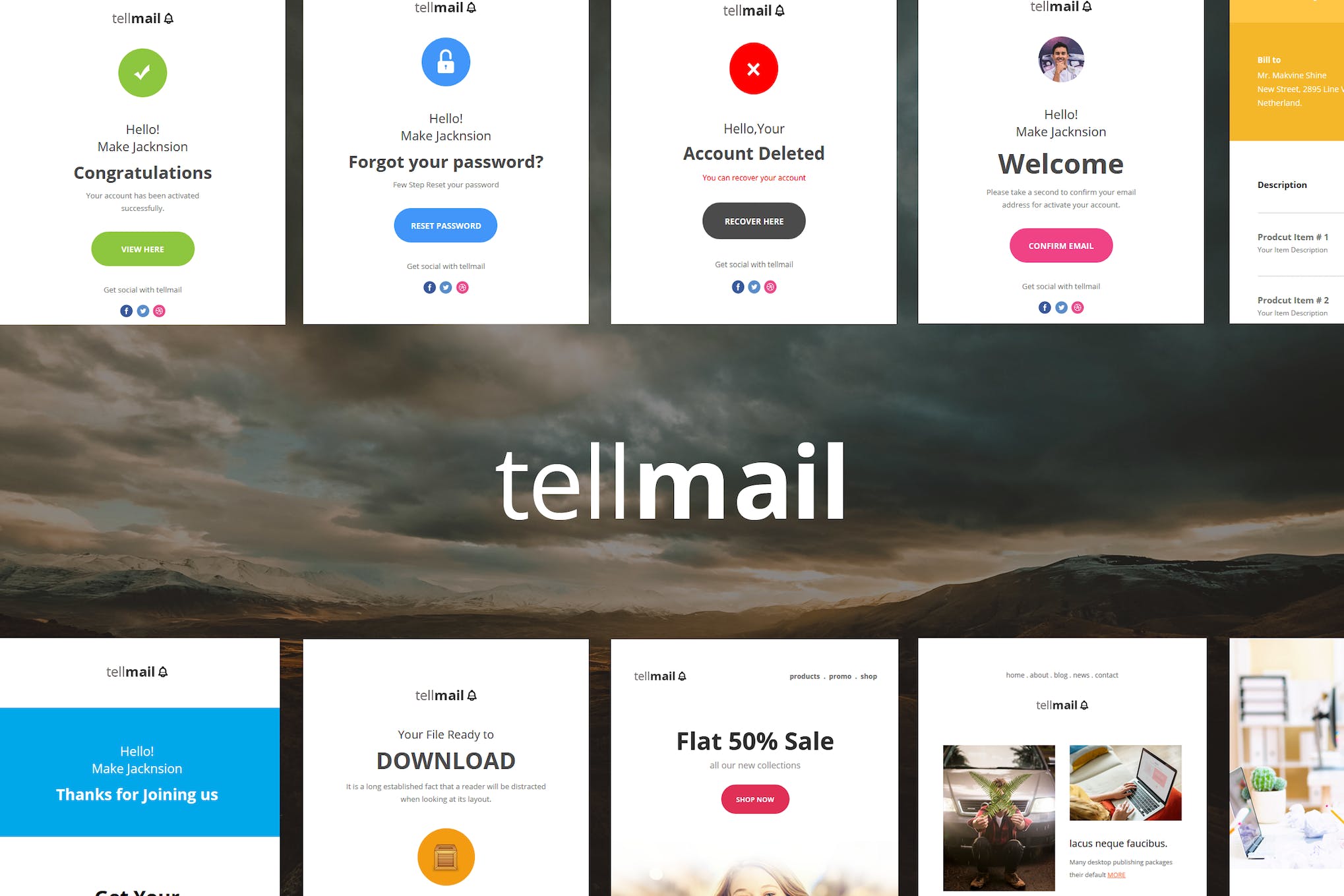 tellmail – 20 Unique Responsive Email Set