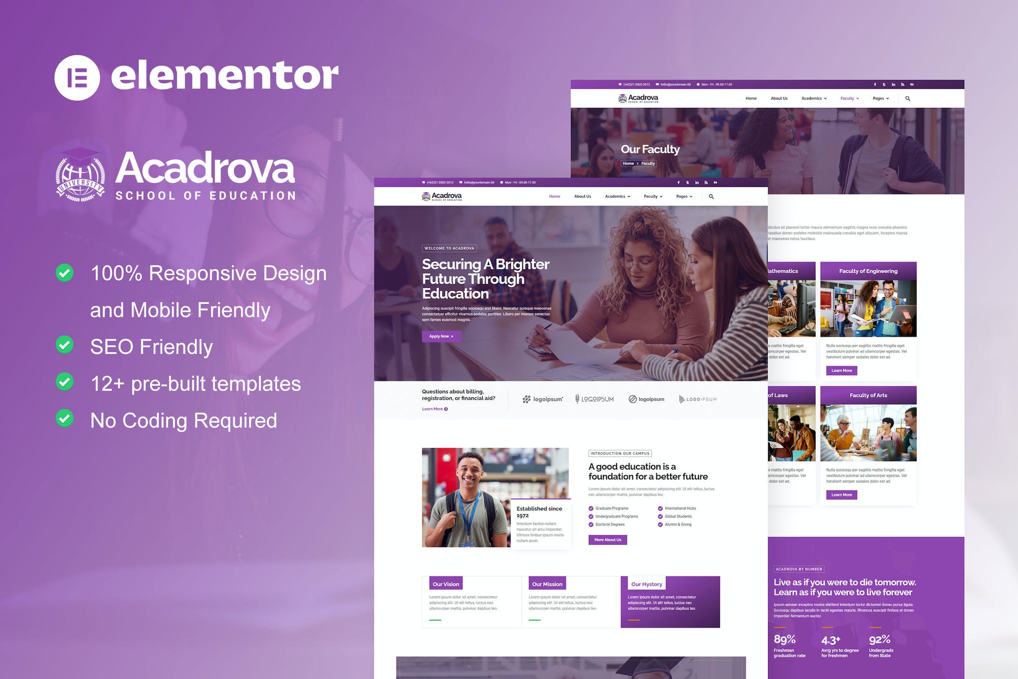 Acadrova – University & School Education Elementor Pro Template Kit