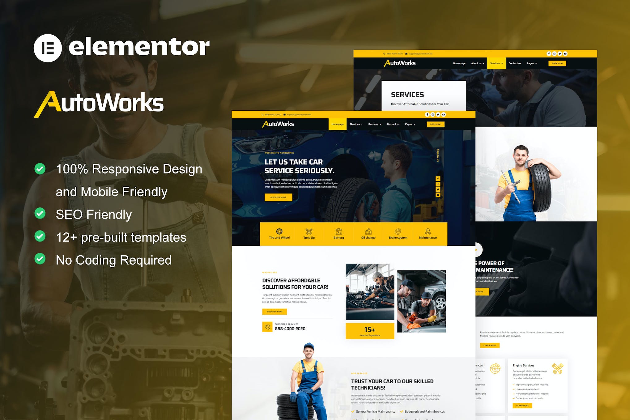 AutoWorks – Car Repair & Auto Services Elementor Template Kit