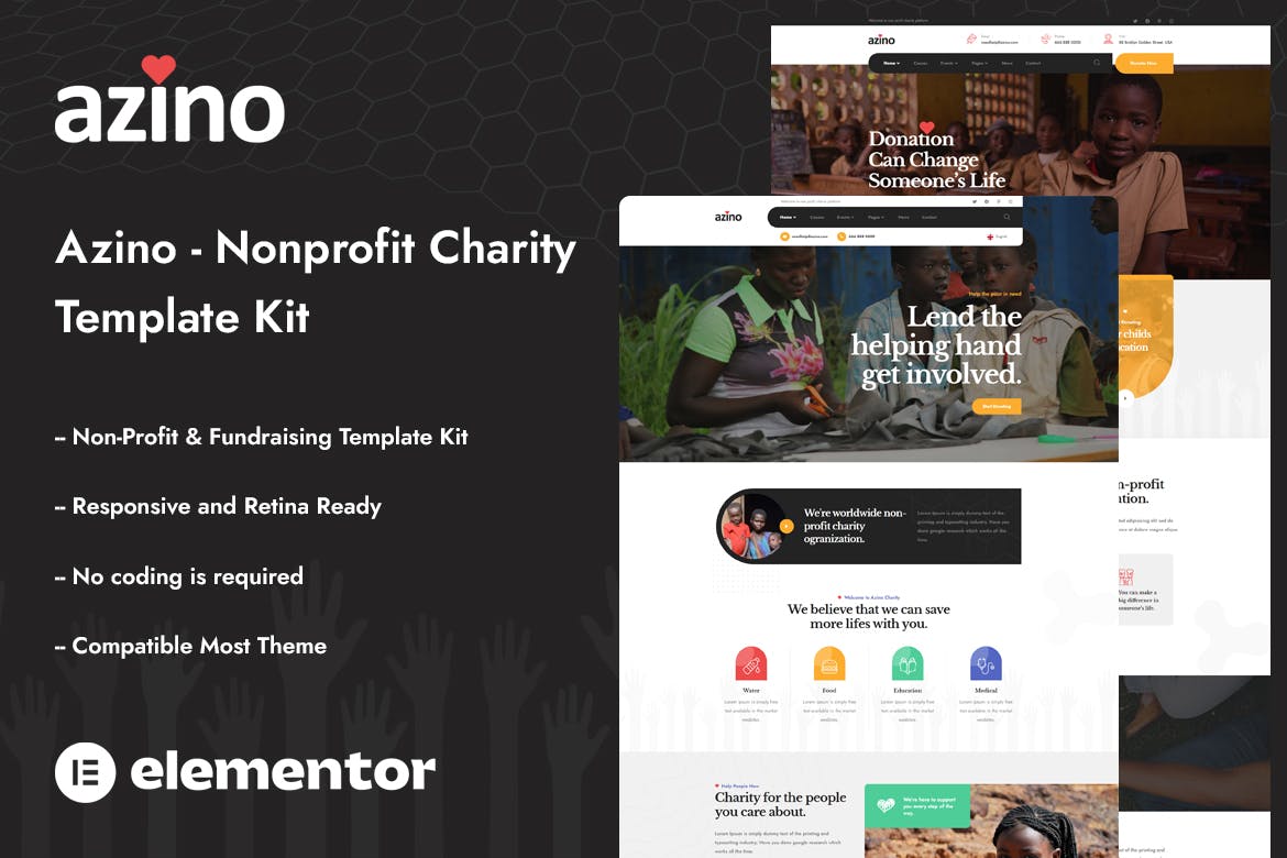 Azino – Nonprofit Charity Elementor Template Kit