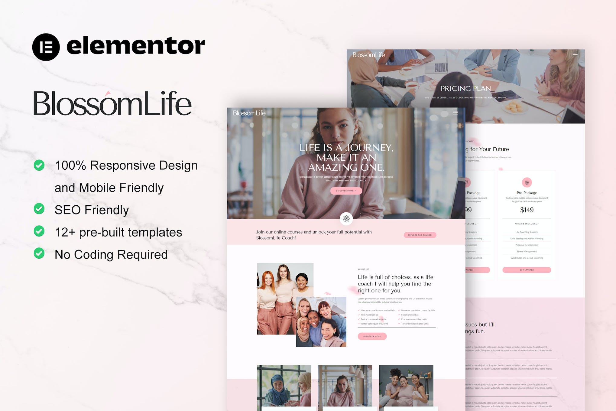 BlossomLife – Woman Life Coach & Consulting Elementor Template Kit