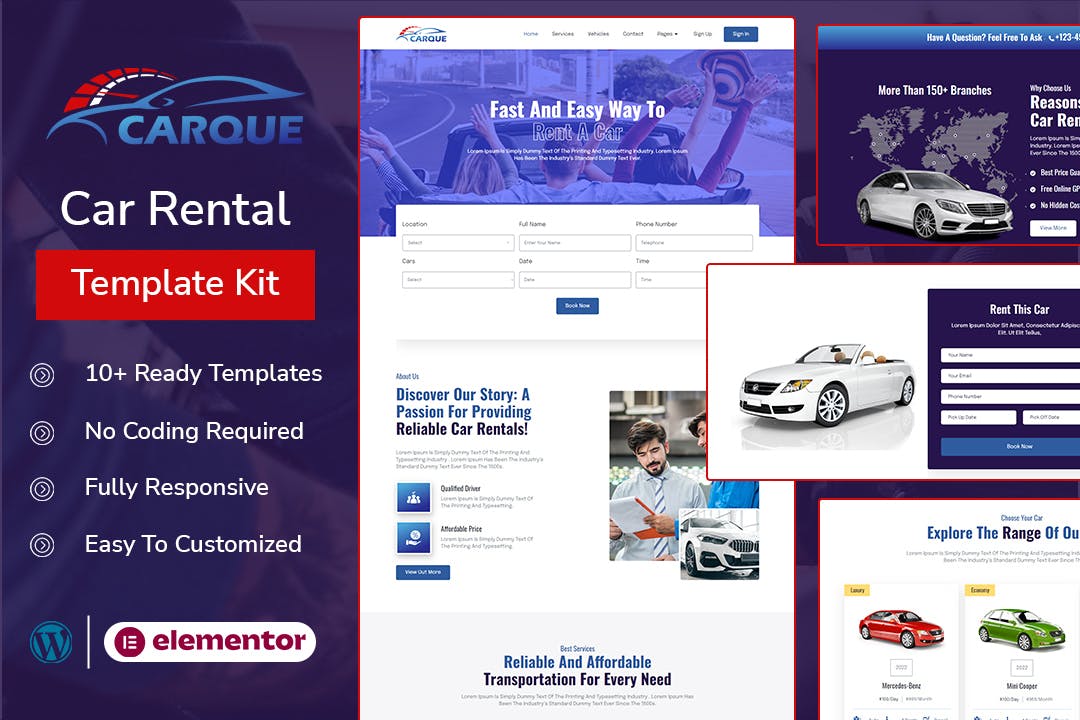 CarQue – Car Rental & Auto Services Elementor Template Kit