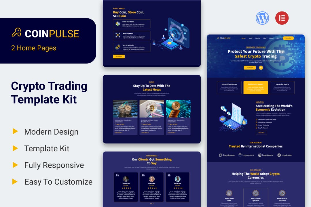 Coinpulse – Crypto Currency & Trading Elementor Template Kit