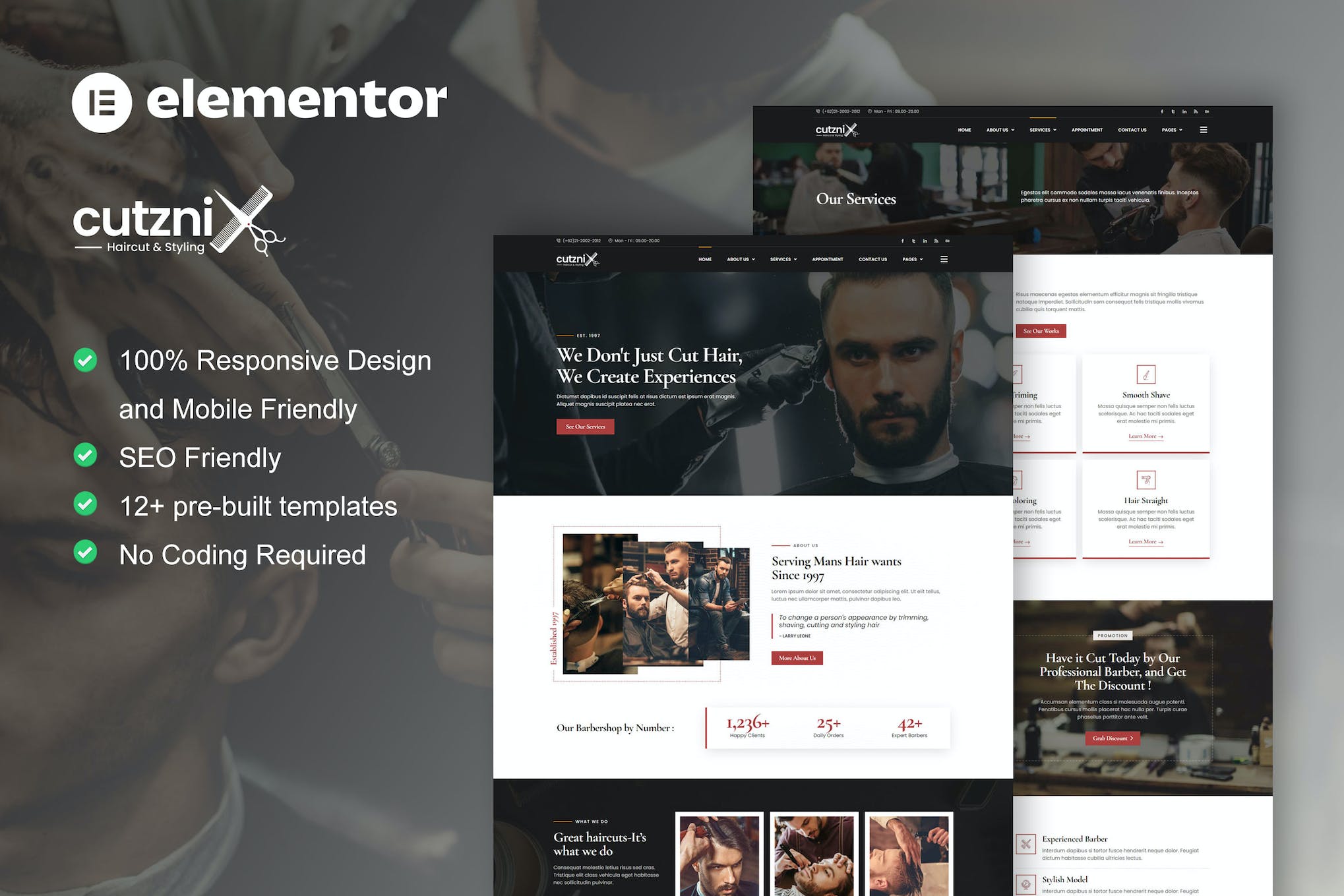 Cutznix – Barbershop & Hair Salon Elementor Template Kit