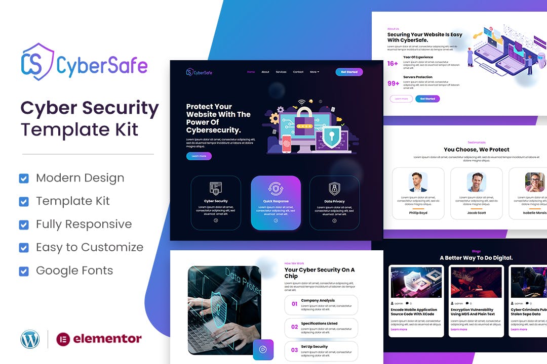 CyberSafe – Cyber Security Service Elementor Template Kit