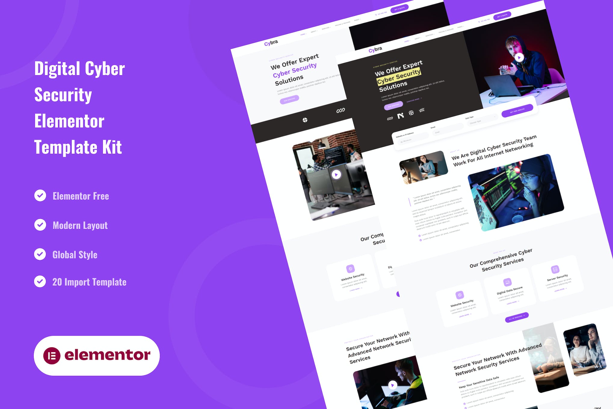 Cybra – Digital Cyber Security Elementor Template Kit