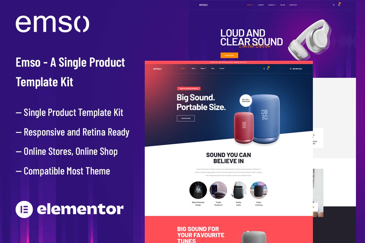 Emso – A Single Product  Elementor Template Kit