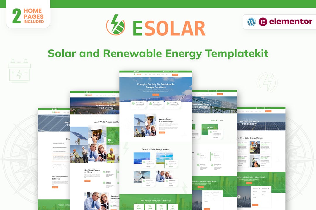 ESolar – Wind & Solar Power Services Elementor Template Kit