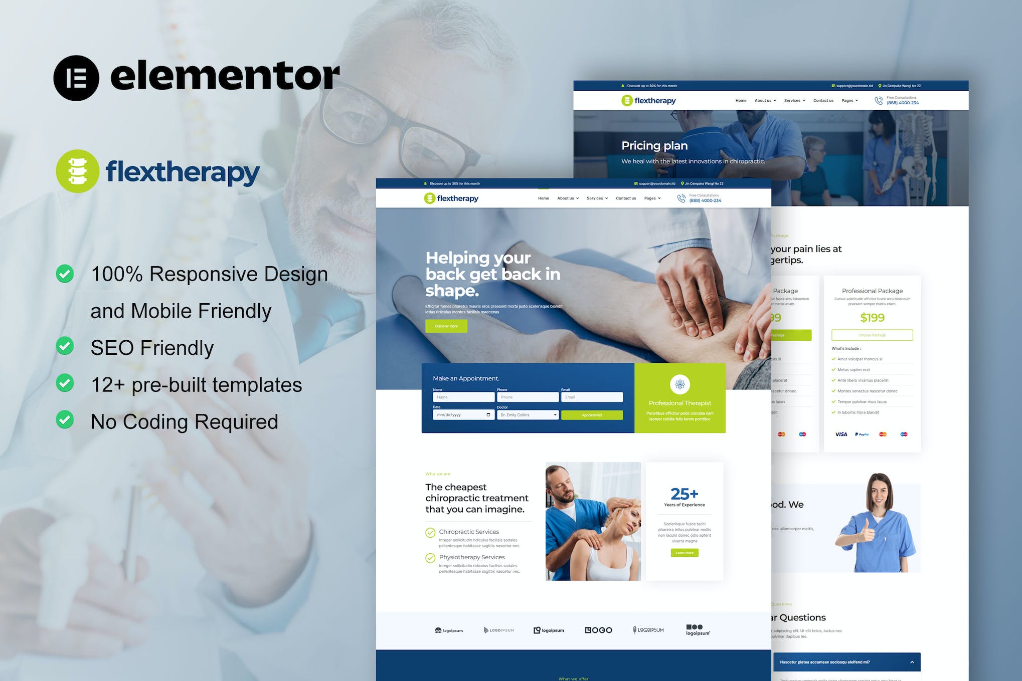 FlexTherapy – Chiropractic & Physiotherapy Elementor Template Kit