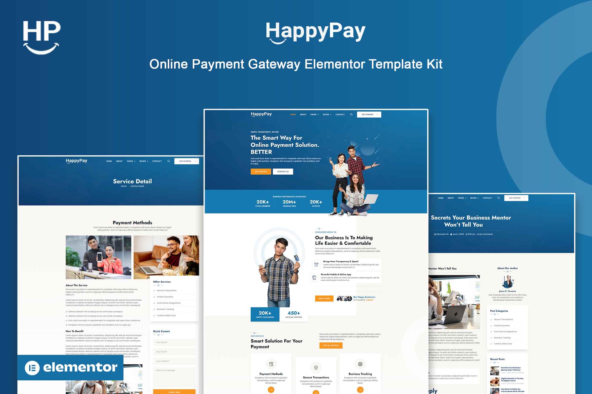 Happypay – online payment gateway elementor template kit