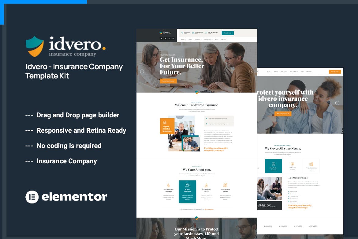 Idvero – Insurance Company Elementor Template Kit