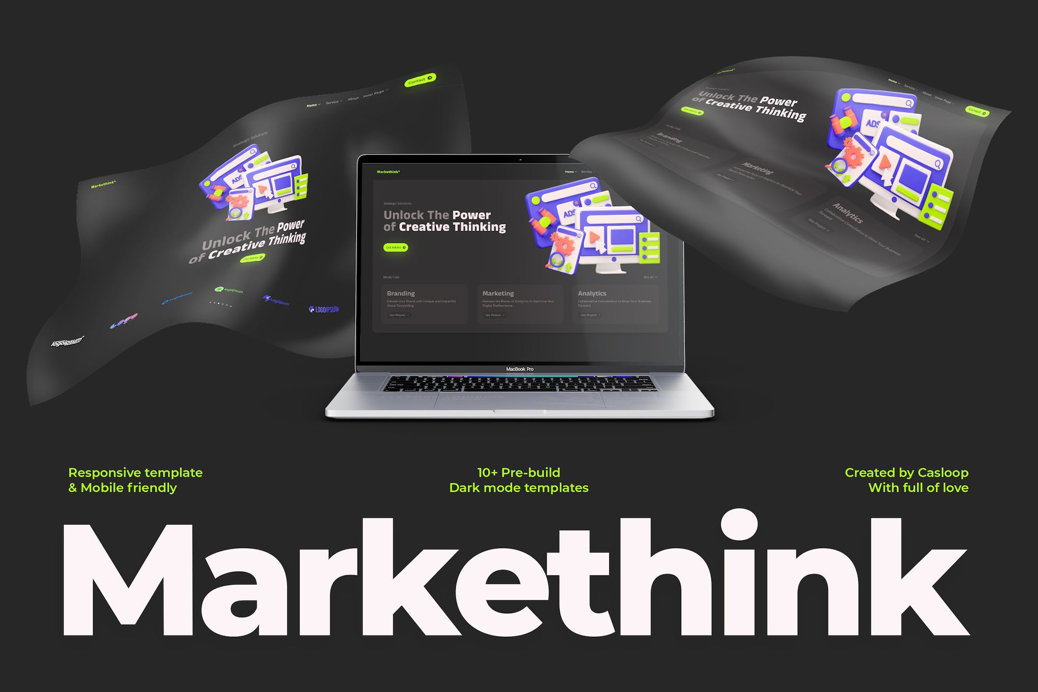 Markethink – Dark Mode Digital Marketing Agency Elementor Template Kit