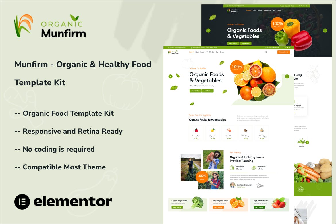 Munfirm – Organic & Healthy Food Elementor Template Kit