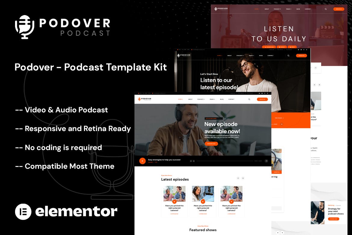 Podover – Podcast Elementor Template Kit