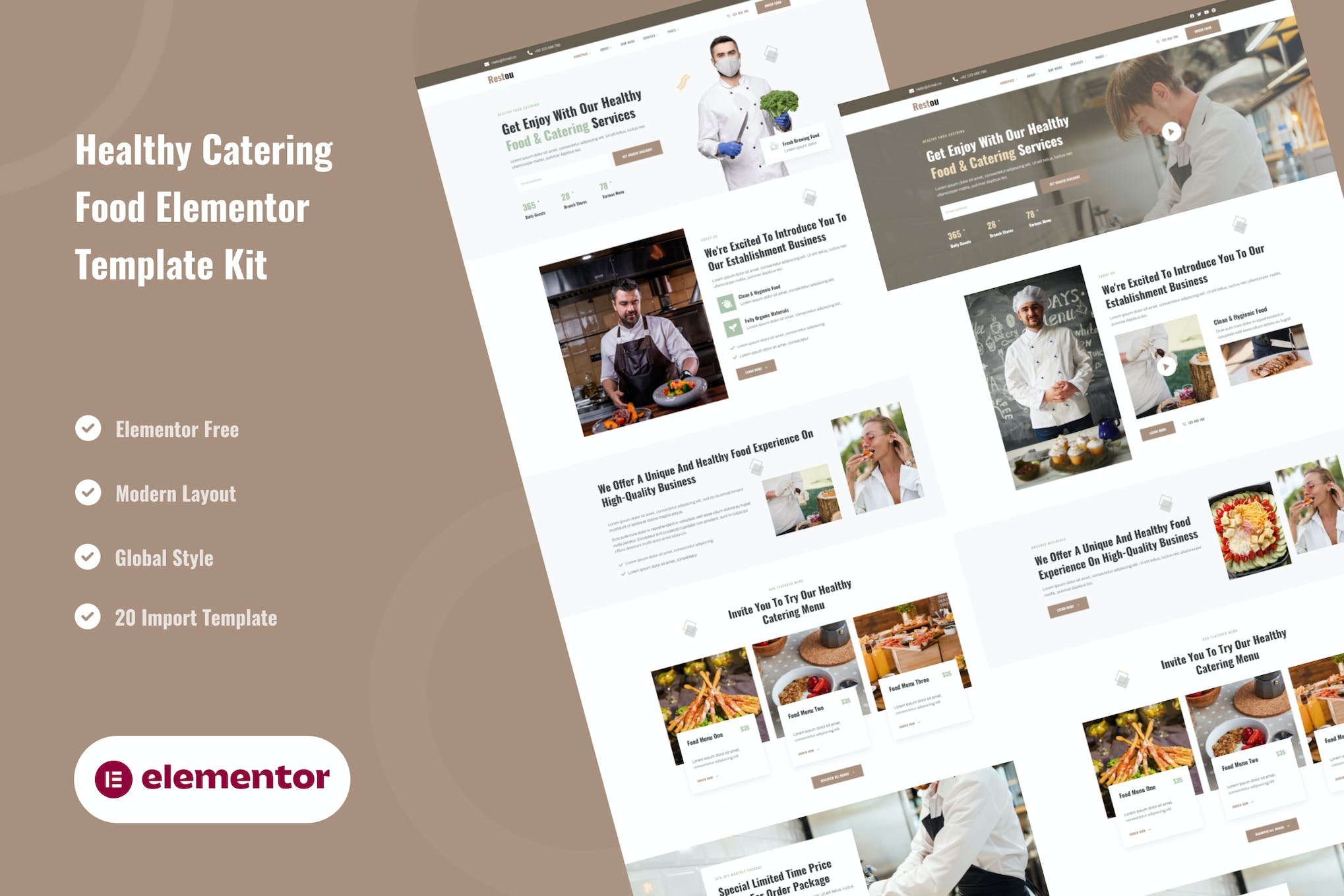 Restou – Healthy Catering Food Services Elementor Template Kit